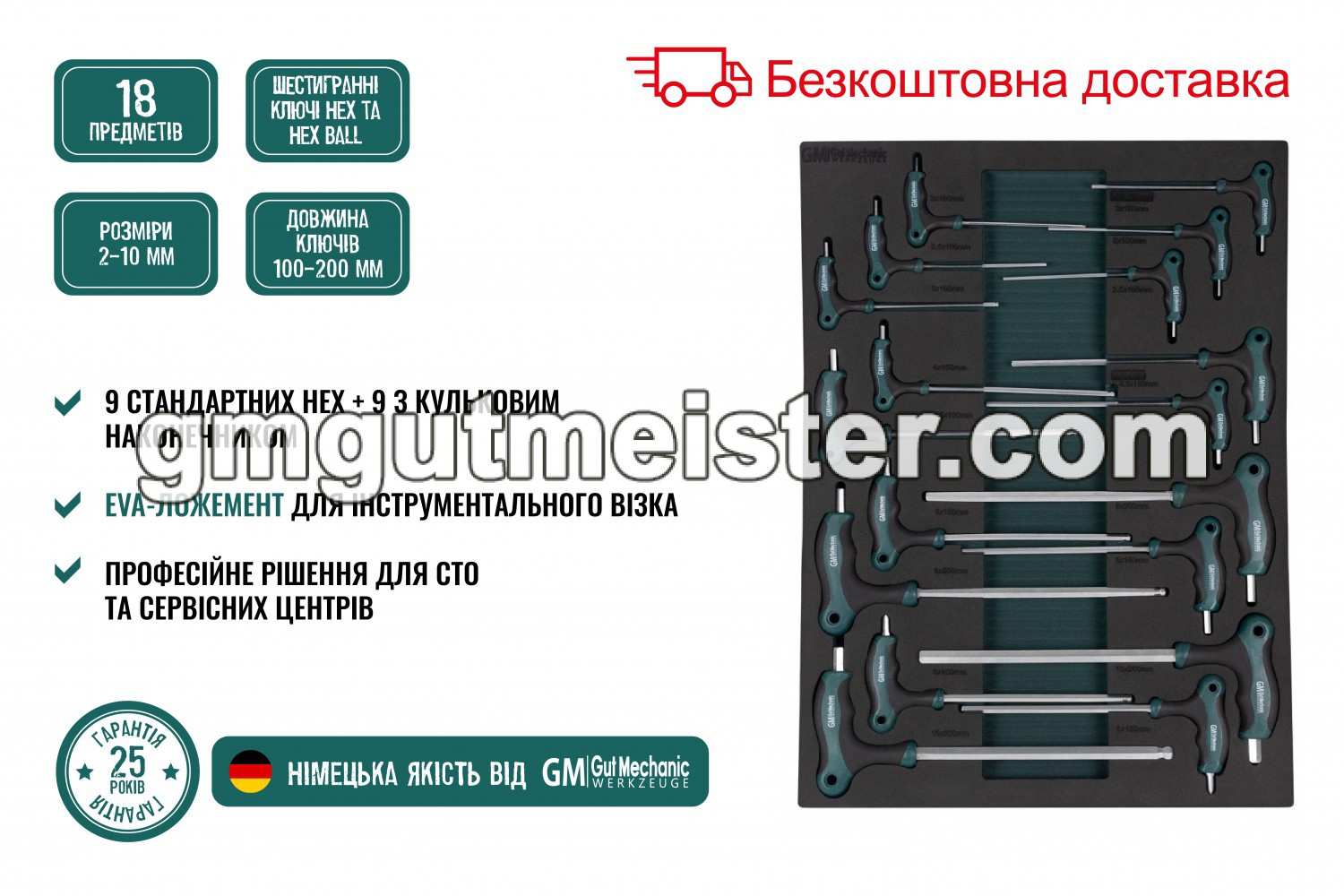 НАБІР КЛЮЧІВ РОЖКОВО-НАКИДНИХ З ТРЕЩІТКОЮ GUT MEISTER 12 ШТ 8-19MM